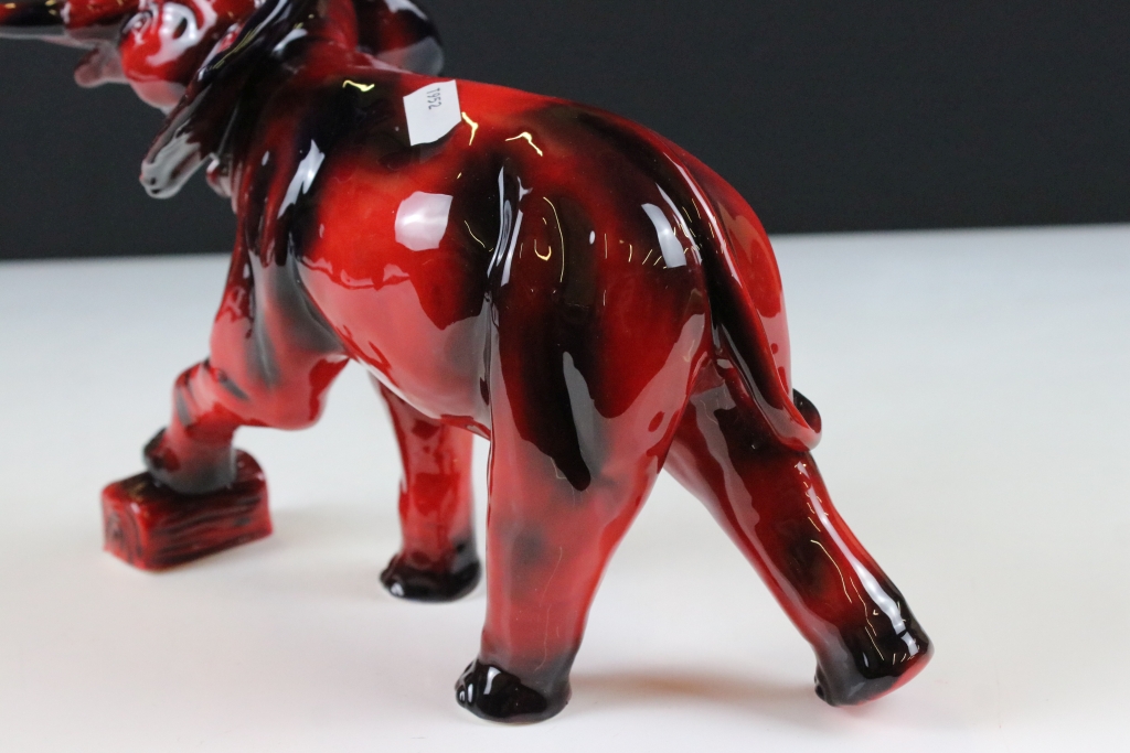 Peggy Davies flambe elephant ceramic figurine, modelled with trunk raised. Printed marks to - Image 6 of 6