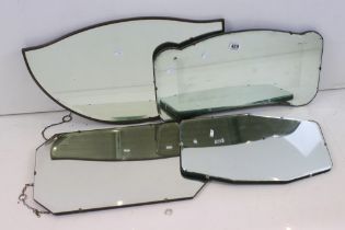 Four 1930's Bevelled Edge Wall Mirrors, largest 68cm x 40cm