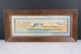 Early 20th century, Chinese landscape scene with pagoda, moulded in relief against a backdrop