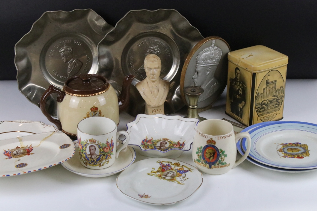 Collection of Royal Commemorative wares relating to Edward VIII to include a hand embroidered