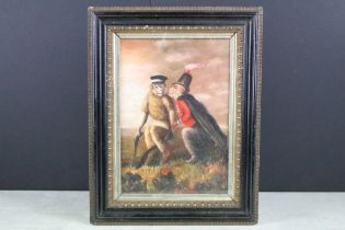 Satirical study of two Monkeys in military costume in a landscape, oil on board, 24cm x 16.5cm,