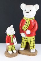 Two Rupert The Bear painted stoneware standing figures, the tallest approx 49cm high