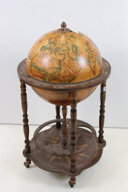 Italian style Terrestrial Globe Cocktail Cabinet / Drinks Trolley, 50cm wide x 89cm high