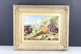 J Tibbits, still life of fruit, oil on canvas, signed lower right and dated 1866, 24 x 34cm, gilt