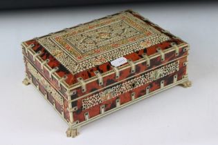 Late 19th century Indian bone and tortoiseshell box, of rectangular form, with applied pierced
