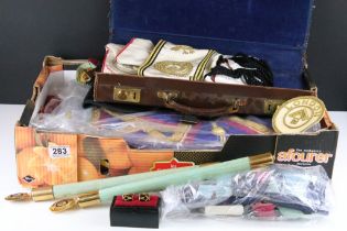 A large collection of masonic regalia to include aprons, sashes, jewels ....etc..