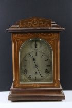 Early 20th century Westminster chiming bracket clock, with arched silvered dial, subsidiary chime/