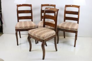 Set of Four French Hardwood Dining Chairs with upholstered stuff-over seats, each 46cm wide x 83cm