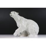 Royal Dux Czechoslovakian large polar bear figurine. Pink impressed mark to the base. Measures 27