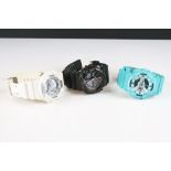 A collection of three Casio G-Shock gents wristwatches.