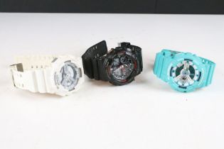 A collection of three Casio G-Shock gents wristwatches.