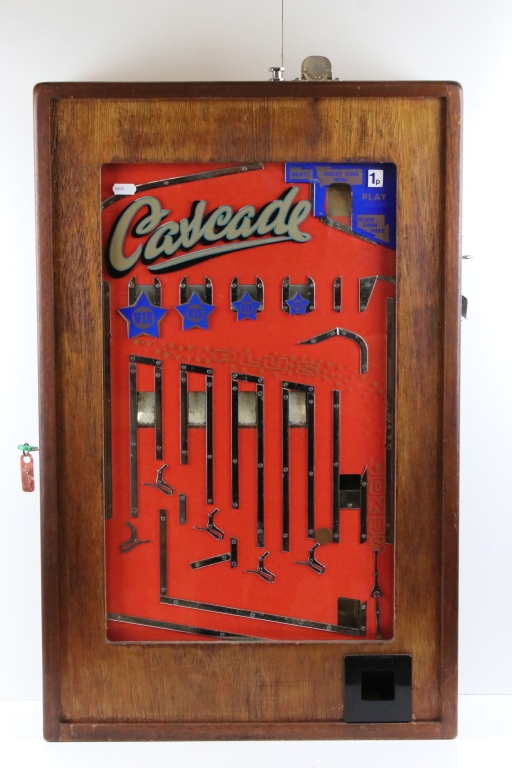 Bell Fruit Manufacturing ' Cascade ' wall arcade penny slot machine, the original wooden case with