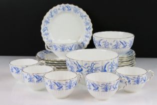 19th century Coalport tea set decorated with swans, the handles of spiralling form, the lot to