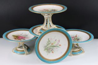 Four 19th Century Royal Worcester tazza's having hand painted floral sprays to the plates with
