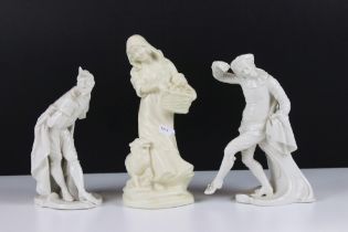 Two Nymphenburg white ceramic figurines to include 'Pantalone' (impressed 57 to base) and another