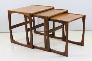 Mid century Retro G-Plan ' Quadrille ' Nest of Three Teak Tables, largest 53cm wide x 43cm deep x