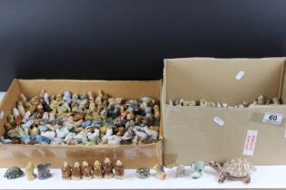 Large and extensive collection of Wade whimsies including a large tortoise. Two boxes.