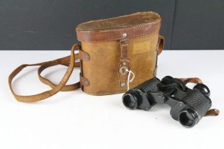 Leather cased Military Binoculars made by Kraytor, Paris