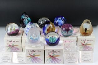 Ten boxed Caithness glass paperweights to include Dynasty (ltd edn no. 147/500), Snowflame (ltd