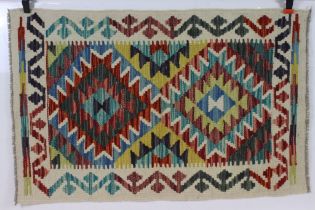 Hand Knotted Woolen Chobi Kilim Rug, 91cm x 58cm