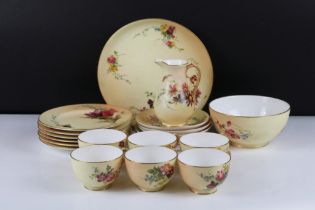 Early 20th Century Royal Worcester Blush Ivory Tea Set For Six with hand painted floral