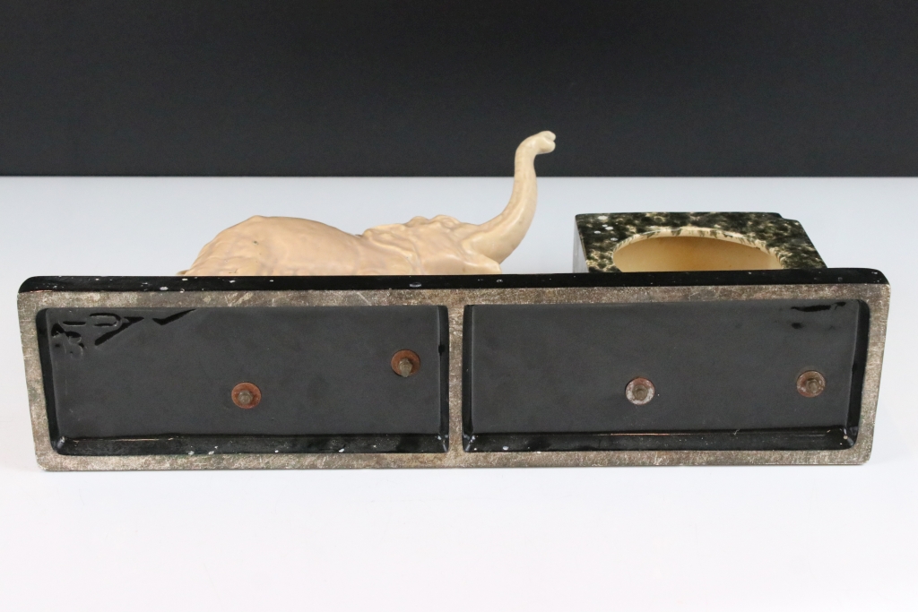 Art Deco Ceramic Clock Holder, the slate base surmounted by an Elephant, 44cm long x 22cm high - Image 5 of 5