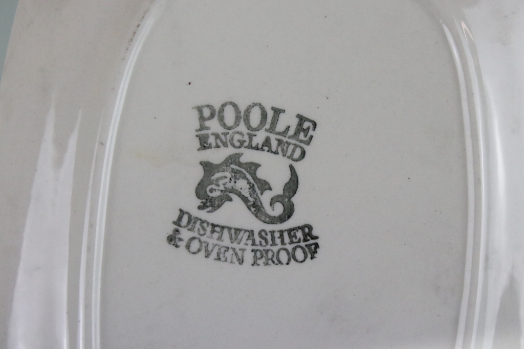 Poole 1970s two tone dinner service having a mottled grey exterior and blue interior. Stamped - Image 5 of 5