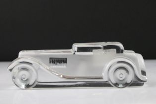 Daum France moulded relief glass ' Marly ' car sculpture. Signed Daum France. Measures 22cm wide.