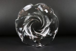 Orrefors Swedish clear glass organic swirl bowl of flower head form. Likely Sven Palmquist design.