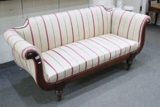 Regency Mahogany Scroll end Sofa, 190cm long x 70cm deep x 80cm high