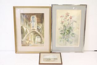 George Dolman (1915 - 2008), Llandaff Cathedral interior, watercolour, 51 x 35cm, George Dolman (