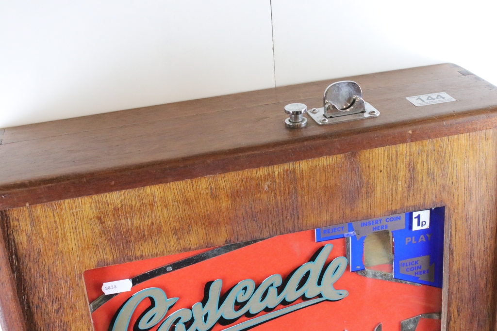 Bell Fruit Manufacturing ' Cascade ' wall arcade penny slot machine, the original wooden case with - Image 2 of 10