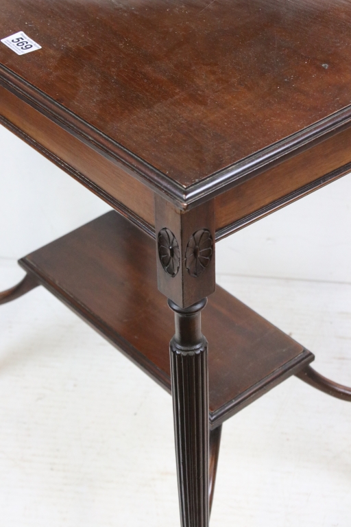Early 20th century Mahogany Side Table raised on fluted supports united by a shelf below, label to - Image 3 of 3