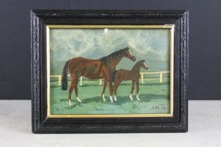 Oil Painting of Mare and Foal, 13.5 x 18.5cm