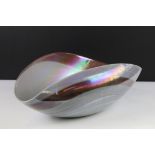 Yalos Casa Murano glass centrepiece bowl having a pink iridescent glass swirl of organic form.