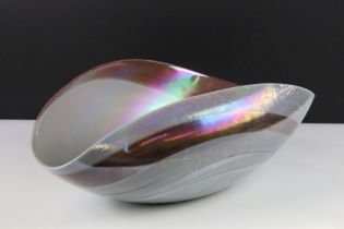 Yalos Casa Murano glass centrepiece bowl having a pink iridescent glass swirl of organic form.
