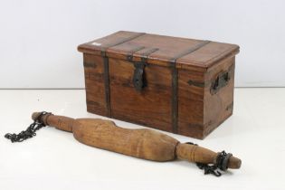 Hardwood and Iron Bound Box, 60cm long x 30cm deep x 31cm high together with a 19th century