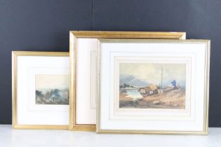 19th century, three framed watercolours to include a view of London, 11 x 26cm, cottage view with