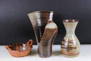 Collection of pottery to include a studio pottery vase signed by George H Wilson, a fared rim