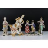 Four 19th Century German porcelain figurines to include Sitzendorf promenading couple, Sitzendorf