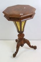 Victorian Burr Walnut and Satinwood Inlaid Octagonal Trumpet shaped Work / Sewing Table, the