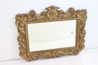 19th century style Bevelled Edge Wall Mirror with foliate scrolling gilt frame, 78cm x 61cm