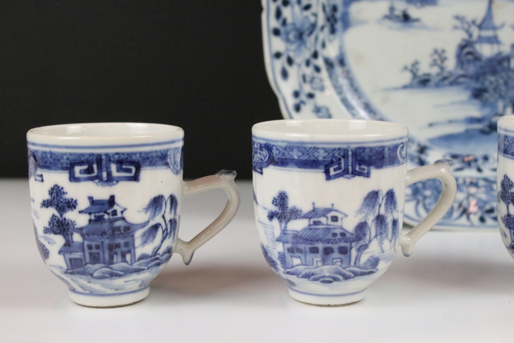 Selection of Chinese blue and white ceramics to include five 19th Century tea cups, a blue and white - Image 6 of 14