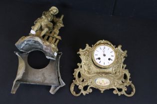 Late 19th century /early 20th century French figural gilt mantel clock, the enamel dial inscribed
