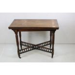 Victorian Rectangular Fold-over Card Table, the hinged top opening to a green baise playing surface,