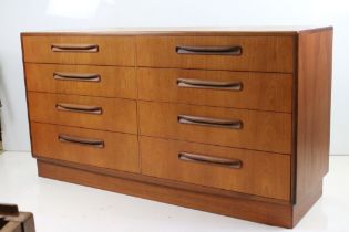 Mid century Retro G-plan ' Fresco ' Double Bank of Eight Drawers with roll-over handles, raised on a