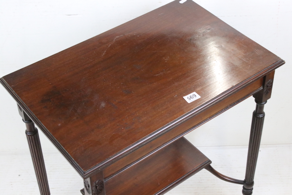 Early 20th century Mahogany Side Table raised on fluted supports united by a shelf below, label to - Image 2 of 3