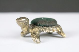 White Metal Pin Cushion in the form of a Tortoise / Turtle