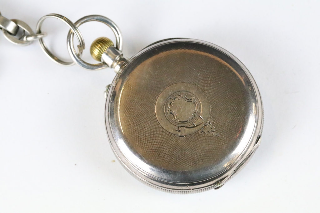 A fully hallmarked sterling silver cased pocket watch complete with silver chunky link albert - Image 6 of 11