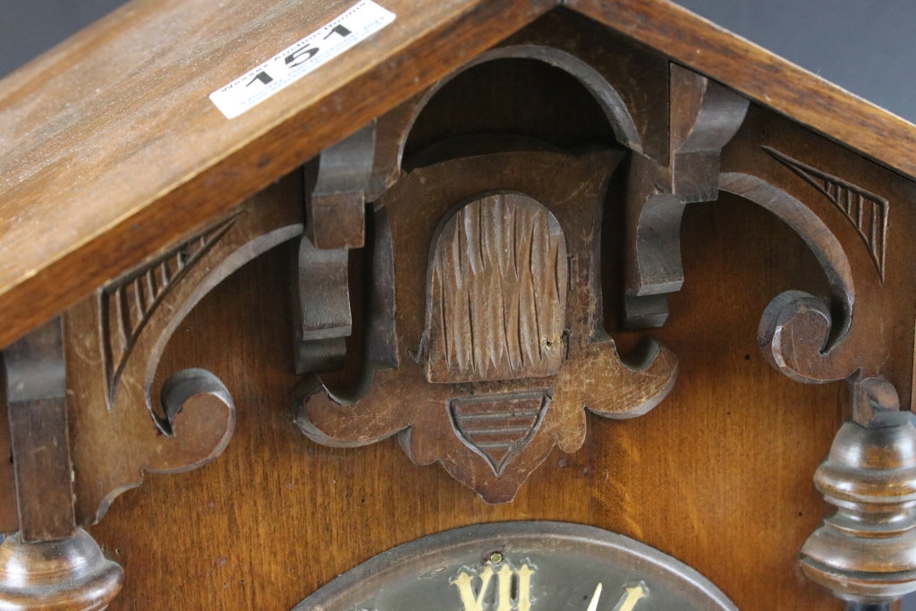 Late 19th / early 20th century Black Forest carved oak mantle cuckoo clock, the circular dial with - Image 2 of 10
